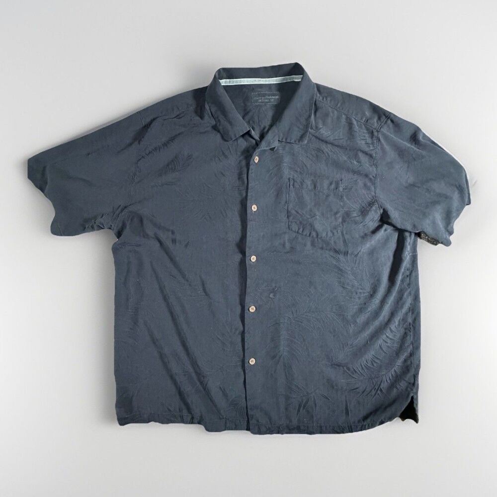 Tommy Bahama 2XL Button Down Shirt Mens Original Fit Black Silk Palm Leaves